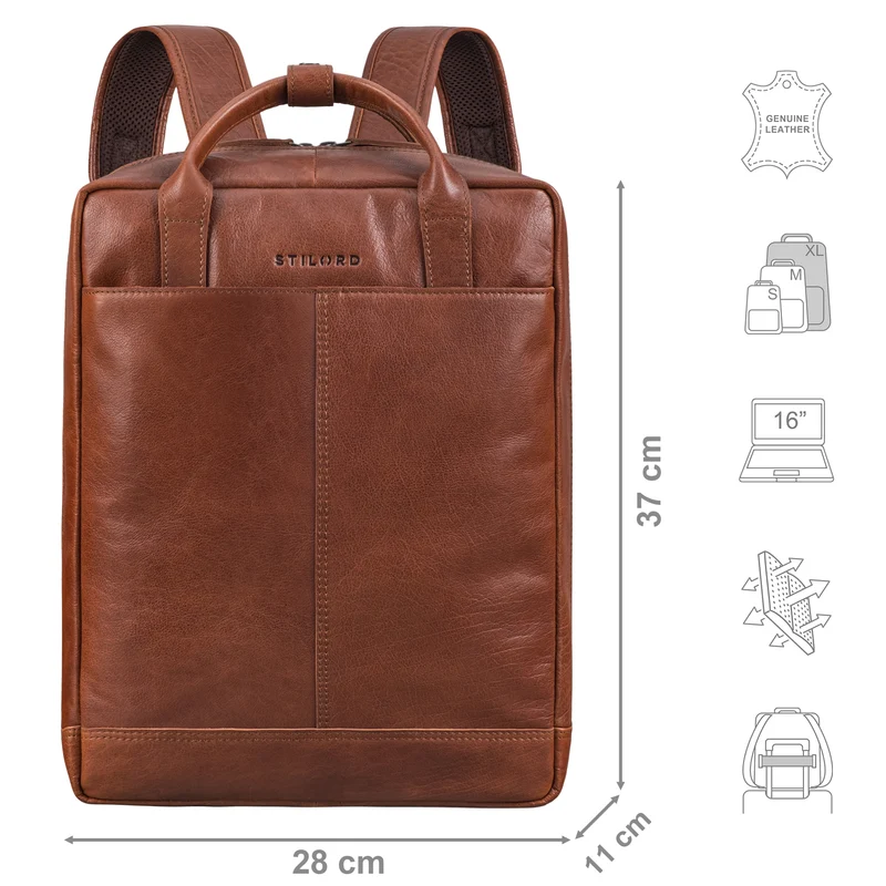 "Bobbie" Lederrucksack für Herren Rucksacktasche Damen 16 Zoll Laptop