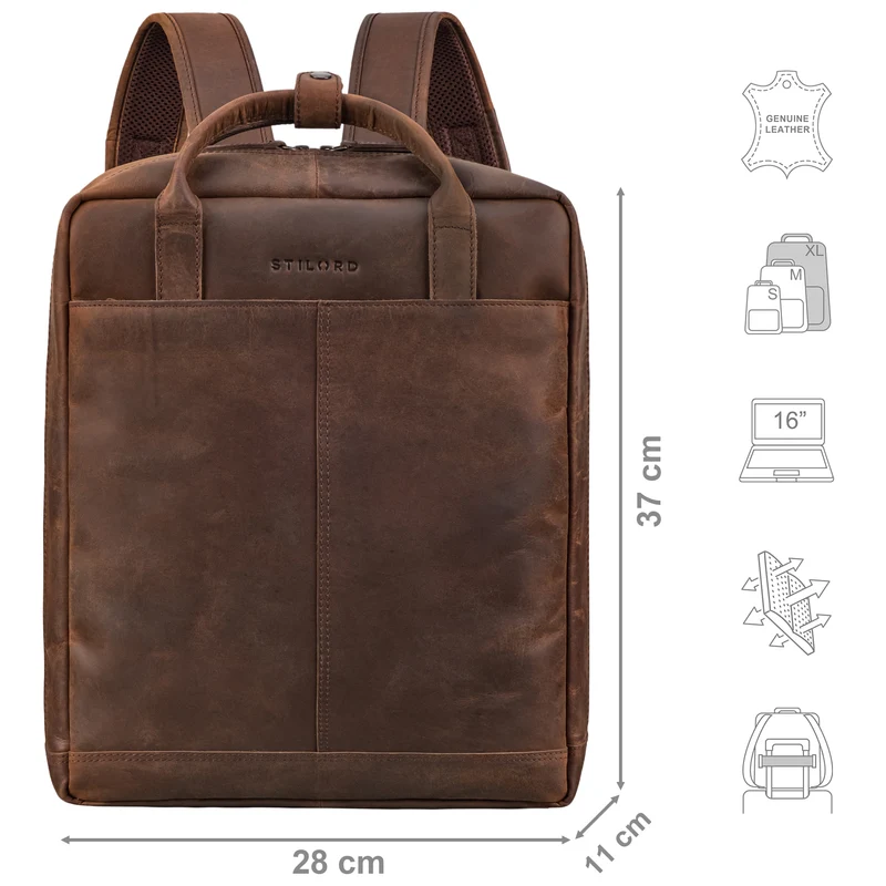 "Bobbie" Lederrucksack für Herren Rucksacktasche Damen 16 Zoll Laptop