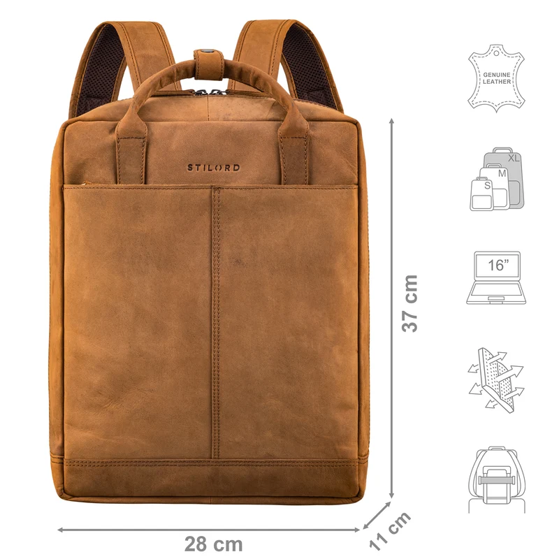 "Bobbie" Lederrucksack für Herren Rucksacktasche Damen 16 Zoll Laptop