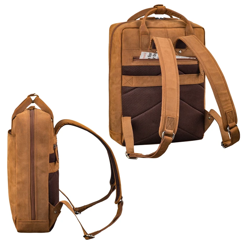 "Bobbie" Lederrucksack für Herren Rucksacktasche Damen 16 Zoll Laptop