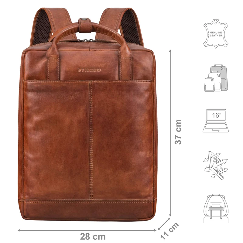 "Bobbie" Lederrucksack für Herren Rucksacktasche Damen 16 Zoll Laptop