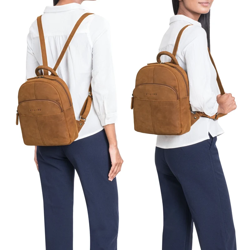 "Elva" Kleiner Rucksack Damen Leder Daypack viele Fächer
