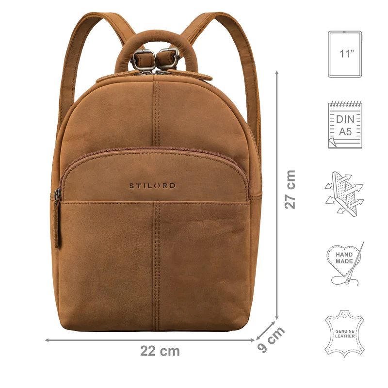 "Elva" Kleiner Rucksack Damen Leder Daypack viele Fächer