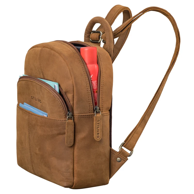"Elva" Kleiner Rucksack Damen Leder Daypack viele Fächer
