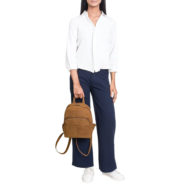 "Elva" Kleiner Rucksack Damen Leder Daypack viele Fächer