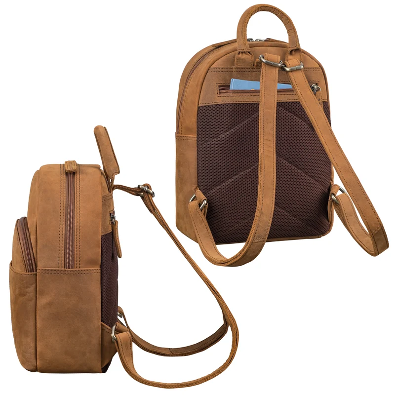 "Elva" Kleiner Rucksack Damen Leder Daypack viele Fächer