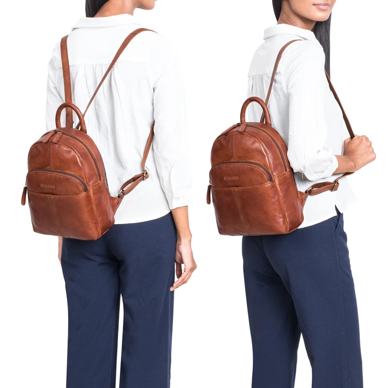 "Elva" Kleiner Rucksack Damen Leder Daypack viele Fächer