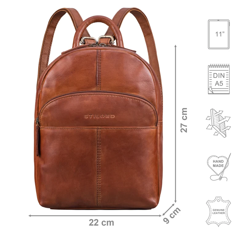 "Elva" Kleiner Rucksack Damen Leder Daypack viele Fächer