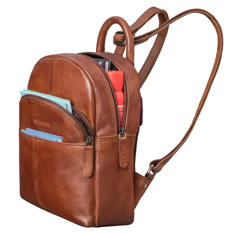 "Elva" Kleiner Rucksack Damen Leder Daypack viele Fächer