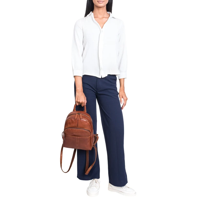 "Elva" Kleiner Rucksack Damen Leder Daypack viele Fächer