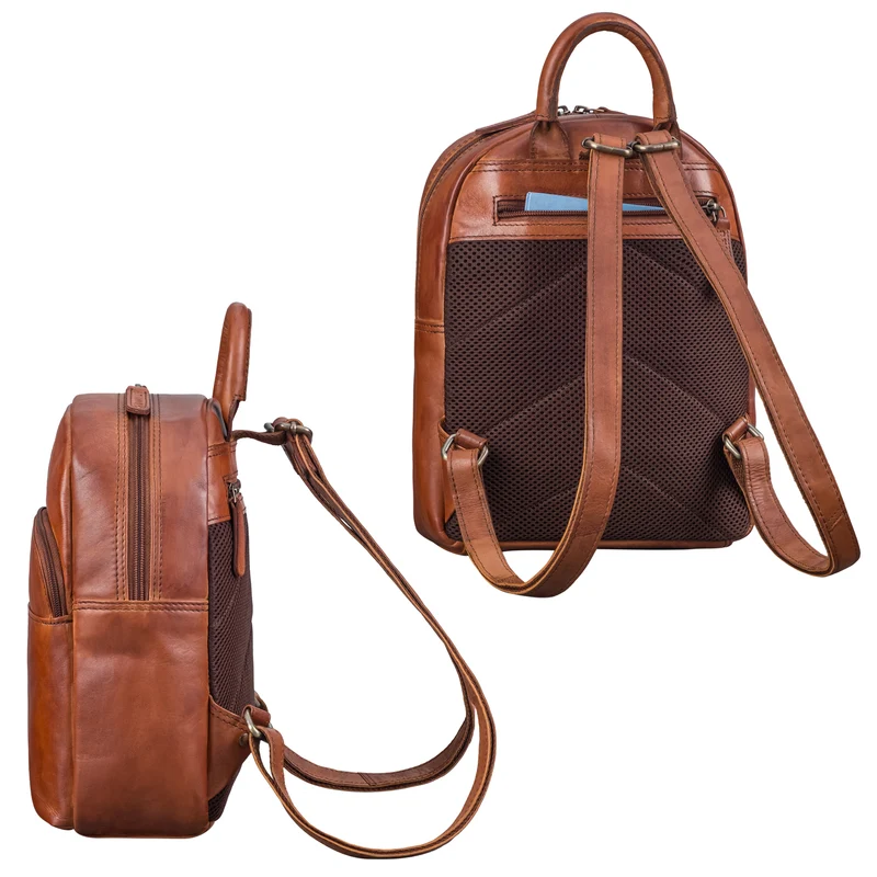 "Elva" Kleiner Rucksack Damen Leder Daypack viele Fächer