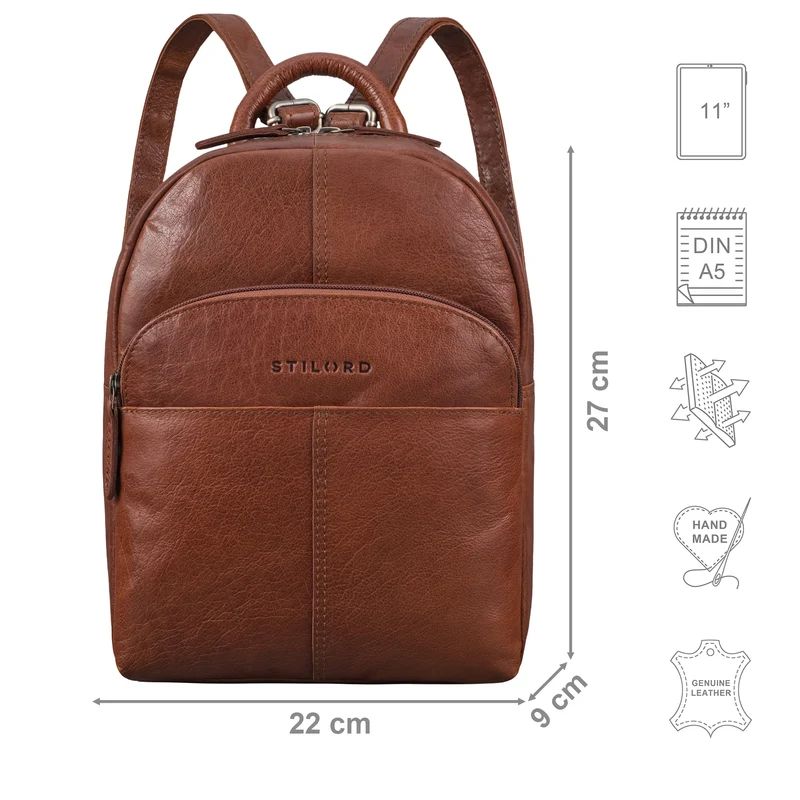 "Elva" Kleiner Rucksack Damen Leder Daypack viele Fächer