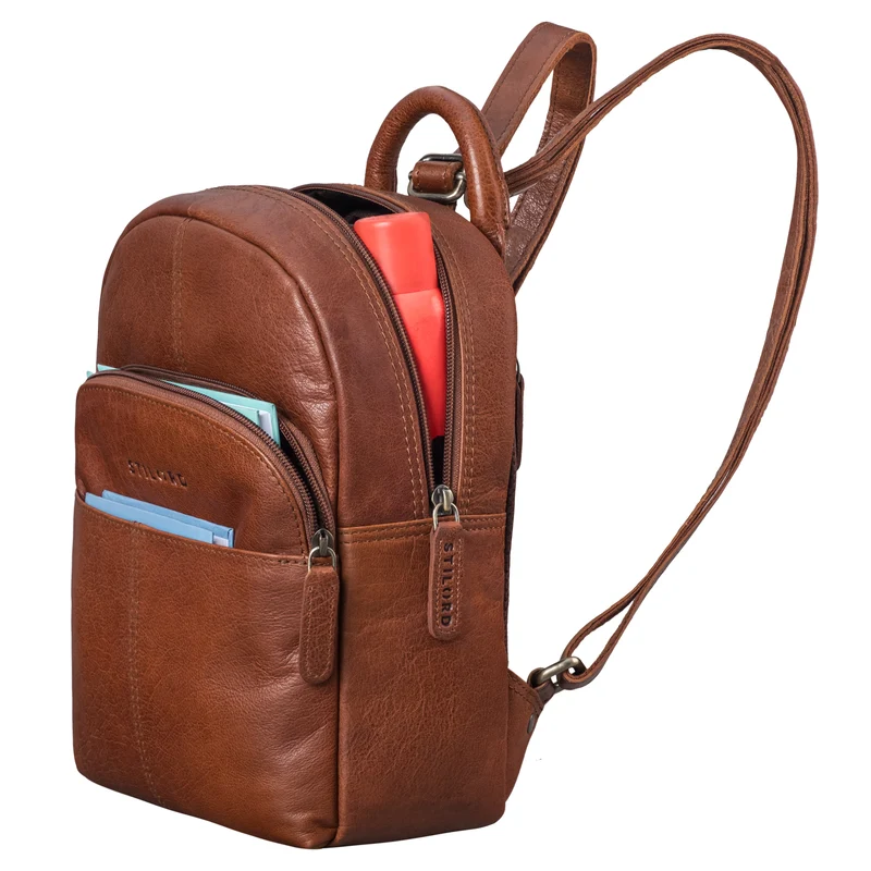 "Elva" Kleiner Rucksack Damen Leder Daypack viele Fächer