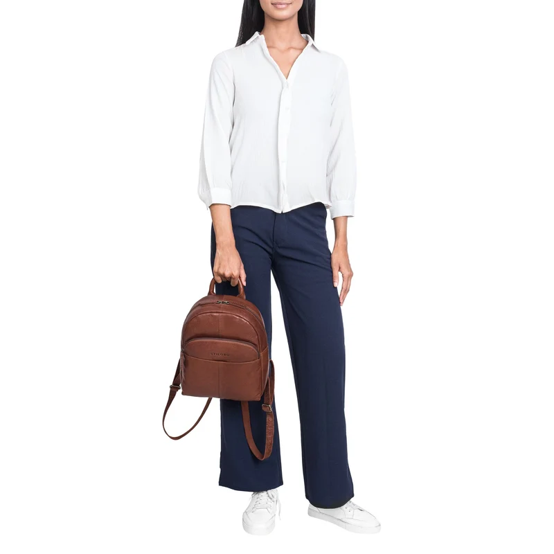 "Elva" Kleiner Rucksack Damen Leder Daypack viele Fächer