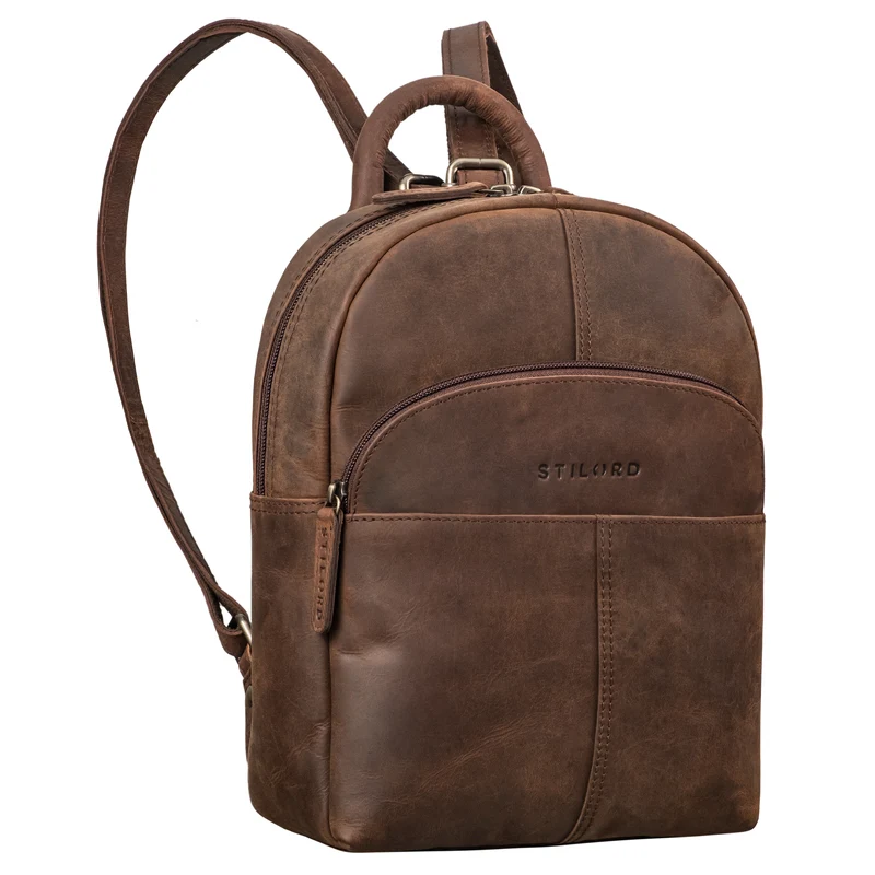 "Elva" Kleiner Rucksack Damen Leder Daypack viele Fächer