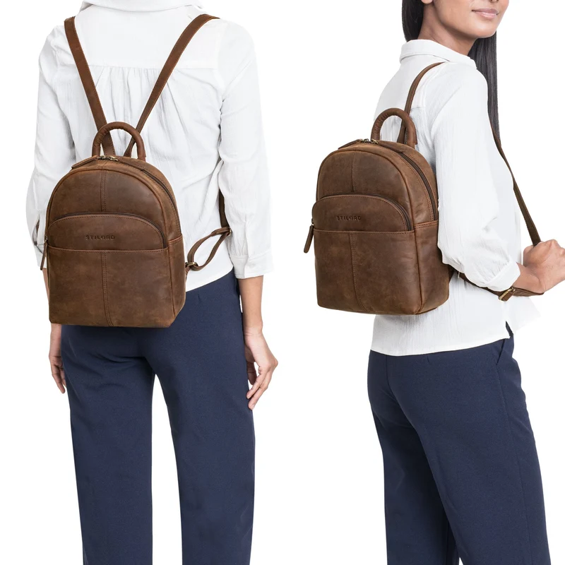 "Elva" Kleiner Rucksack Damen Leder Daypack viele Fächer
