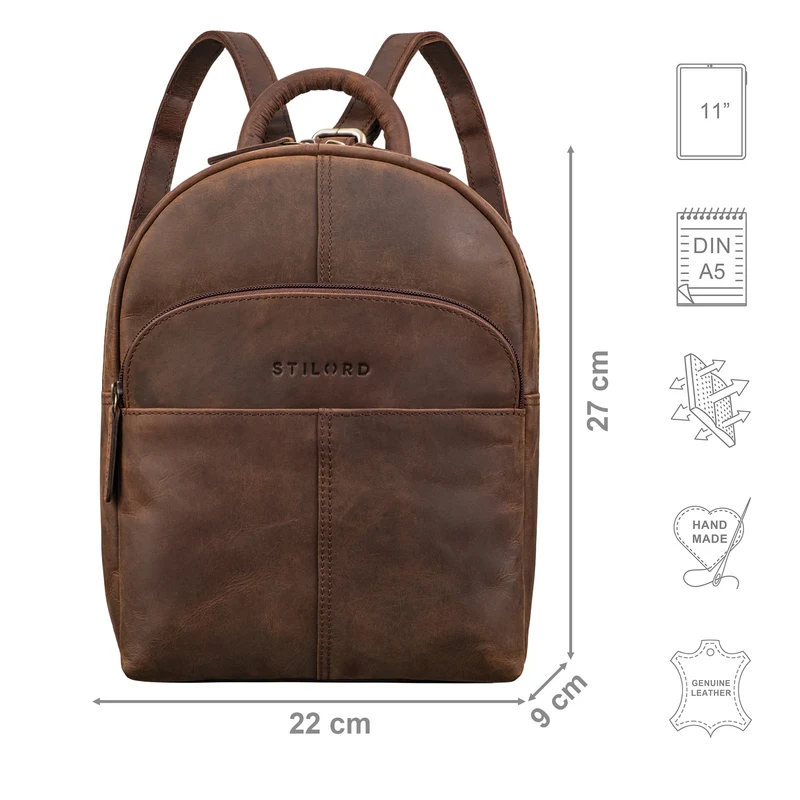 "Elva" Kleiner Rucksack Damen Leder Daypack viele Fächer