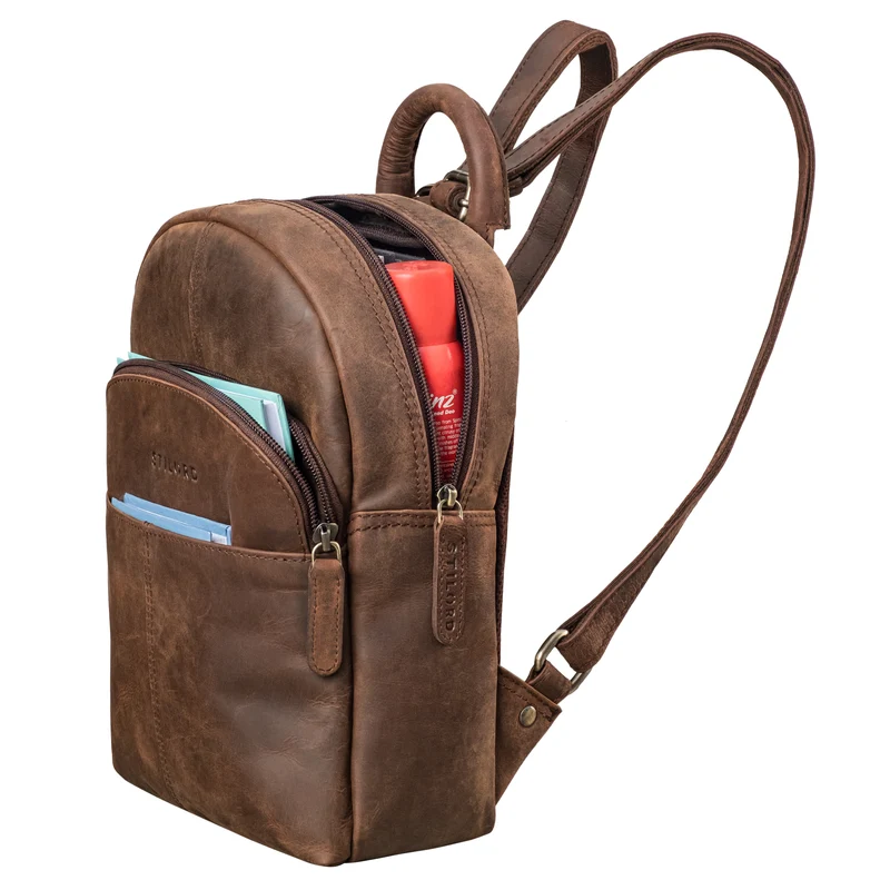 "Elva" Kleiner Rucksack Damen Leder Daypack viele Fächer