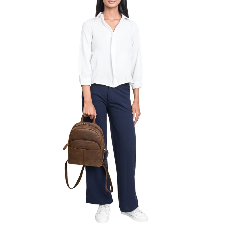 "Elva" Kleiner Rucksack Damen Leder Daypack viele Fächer