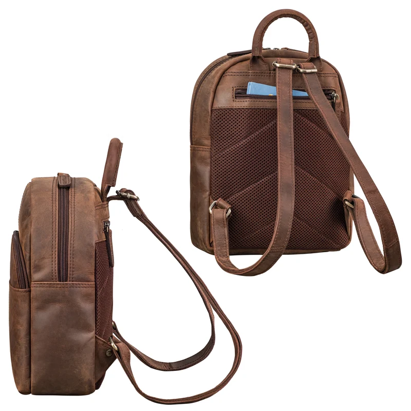 "Elva" Kleiner Rucksack Damen Leder Daypack viele Fächer