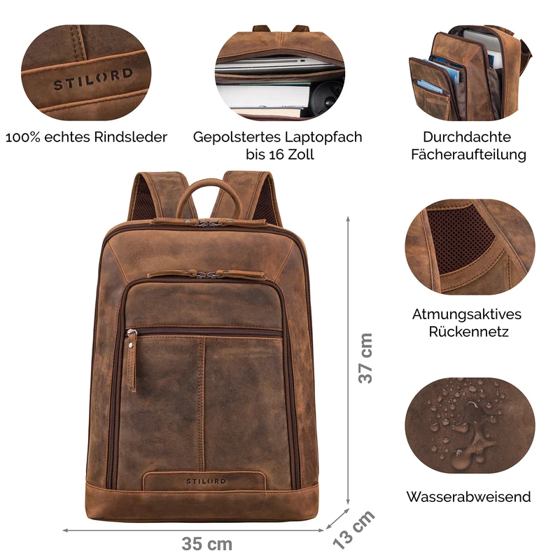 "Giulio" Eleganter Business Rucksack Herren Leder 15.6 - 16 Zoll