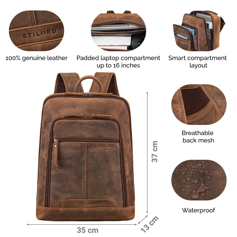 "Giulio" Eleganter Business Rucksack Herren Leder 15.6 - 16 Zoll