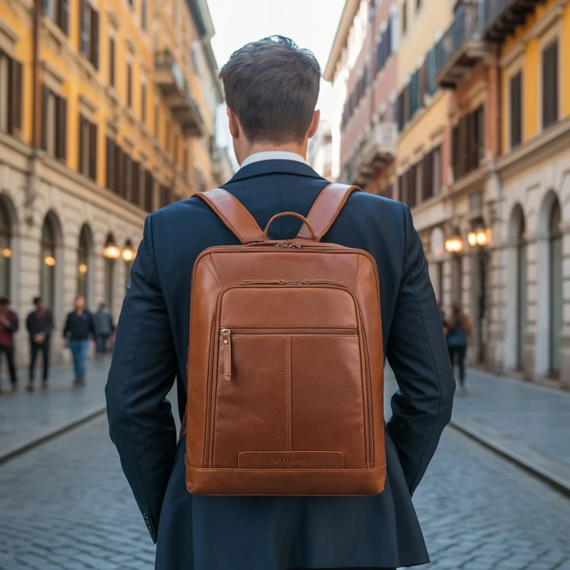 "Giulio" Eleganter Business Rucksack Herren Leder 15.6 - 16 Zoll