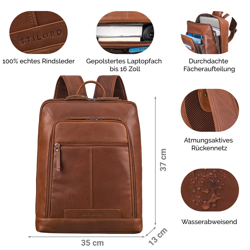 "Giulio" Eleganter Business Rucksack Herren Leder 15.6 - 16 Zoll