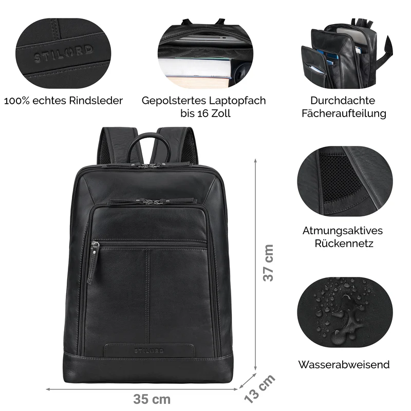 "Giulio" Eleganter Business Rucksack Herren Leder 15.6 - 16 Zoll