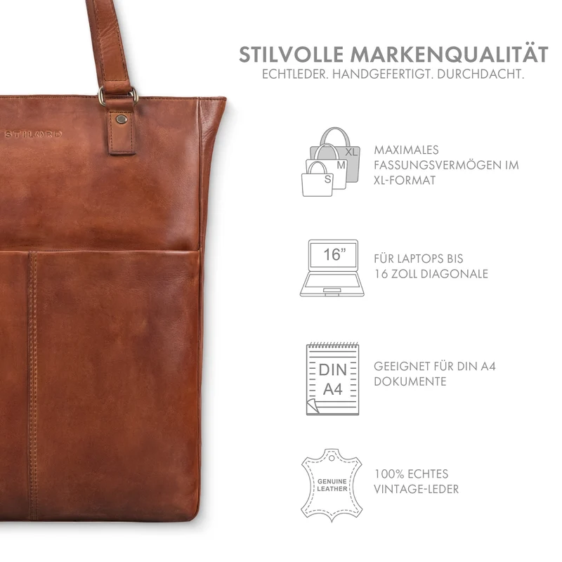 STILORD "Lund" Shopper Tasche Damen Leder groß für DIN A4 & 16 Zoll Laptop