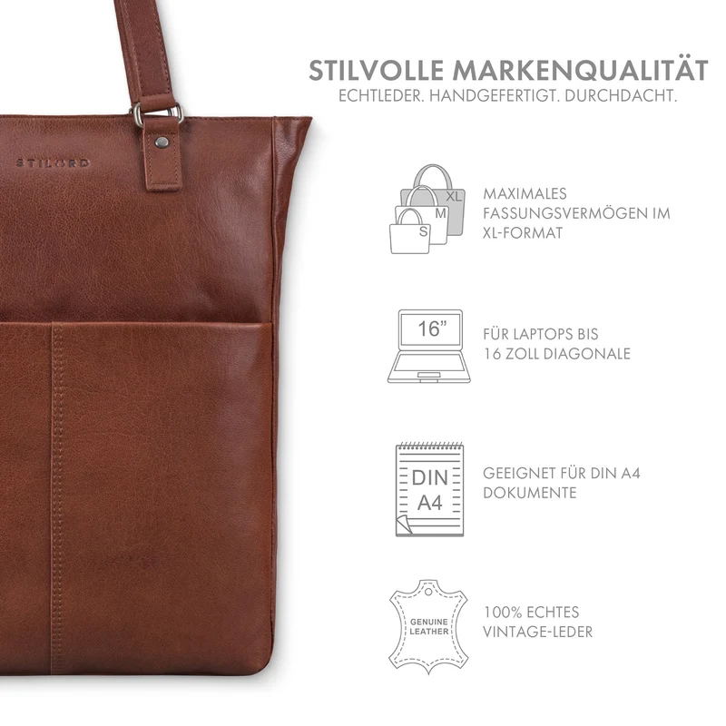 STILORD "Lund" Shopper Tasche Damen Leder groß für DIN A4 & 16 Zoll Laptop