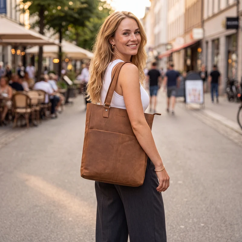 STILORD "Lund" Shopper Tasche Damen Leder groß für DIN A4 & 16 Zoll Laptop