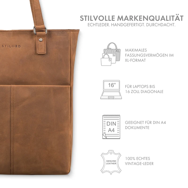 STILORD "Lund" Shopper Tasche Damen Leder groß für DIN A4 & 16 Zoll Laptop