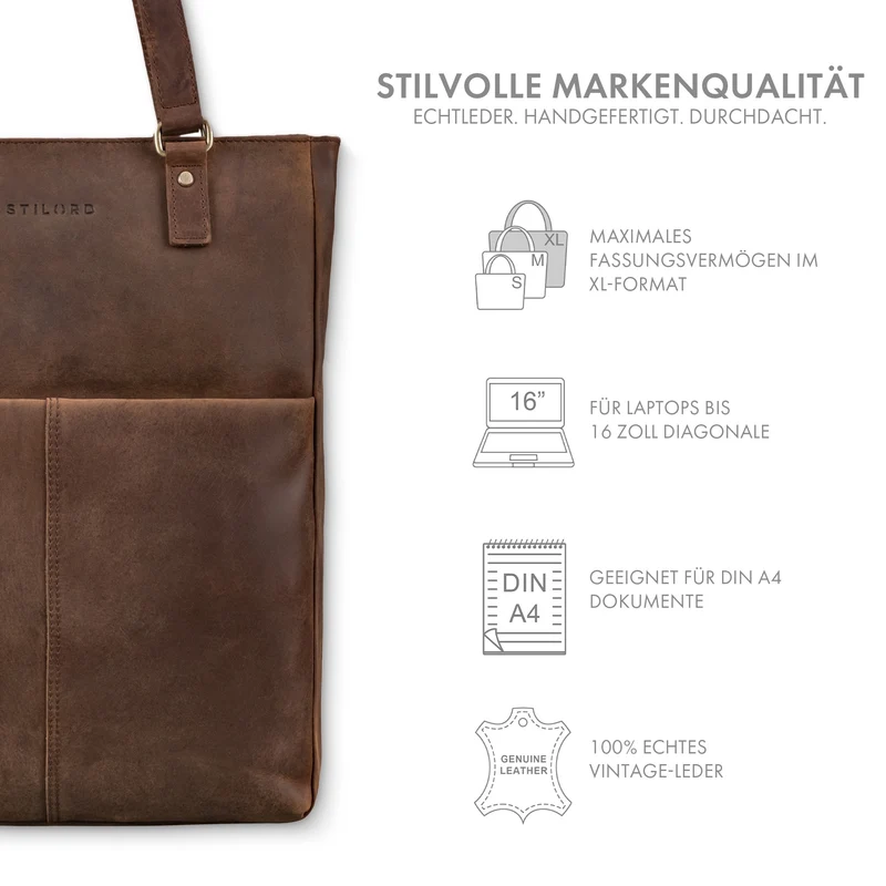 STILORD "Lund" Shopper Tasche Damen Leder groß für DIN A4 & 16 Zoll Laptop