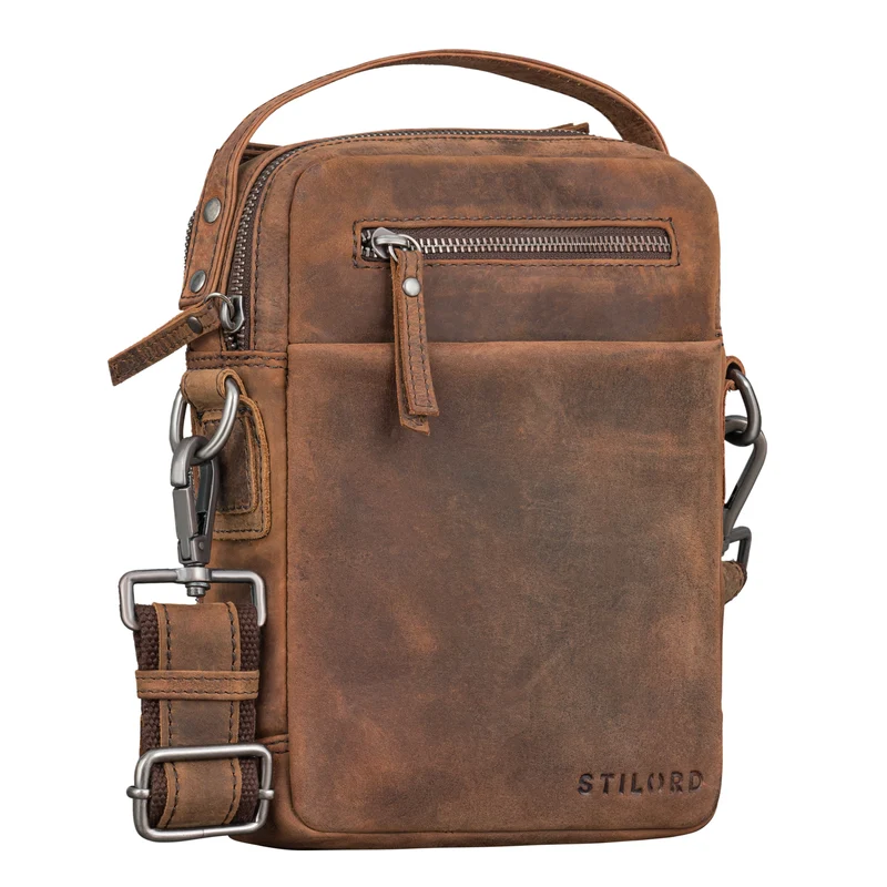 "Byron" Elegante Umhängetasche Herren Klein Leder mit vielen Fächern
