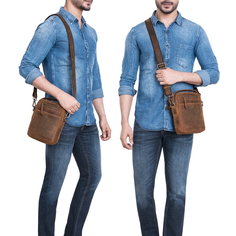 "Byron" Elegante Umhängetasche Herren Klein Leder mit vielen Fächern
