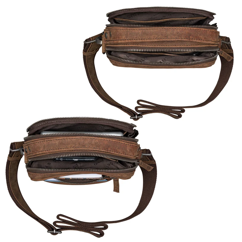 "Byron" Elegante Umhängetasche Herren Klein Leder mit vielen Fächern