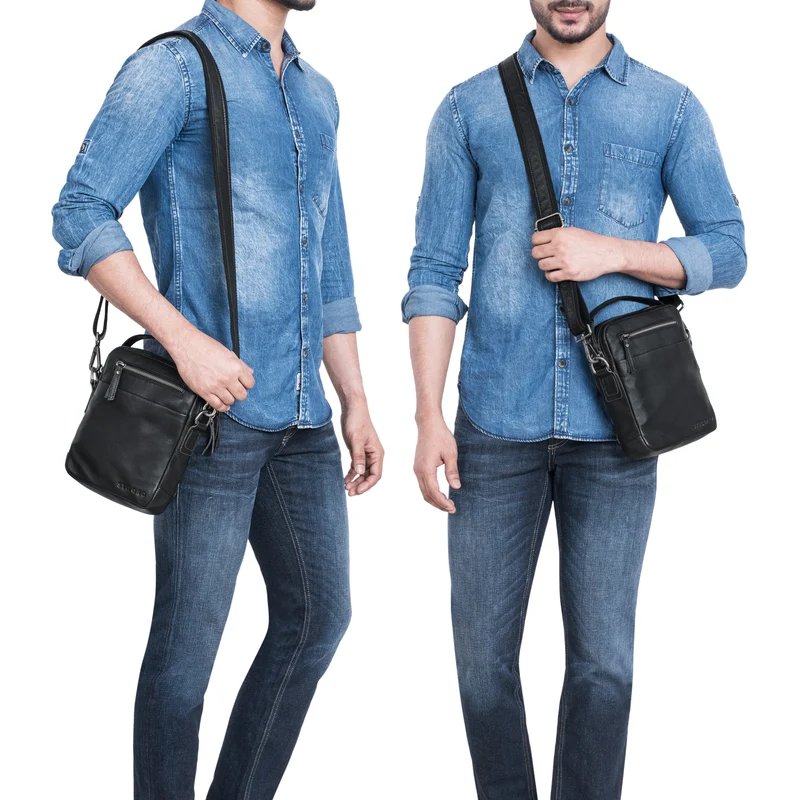 "Byron" Elegante Umhängetasche Herren Klein Leder mit vielen Fächern