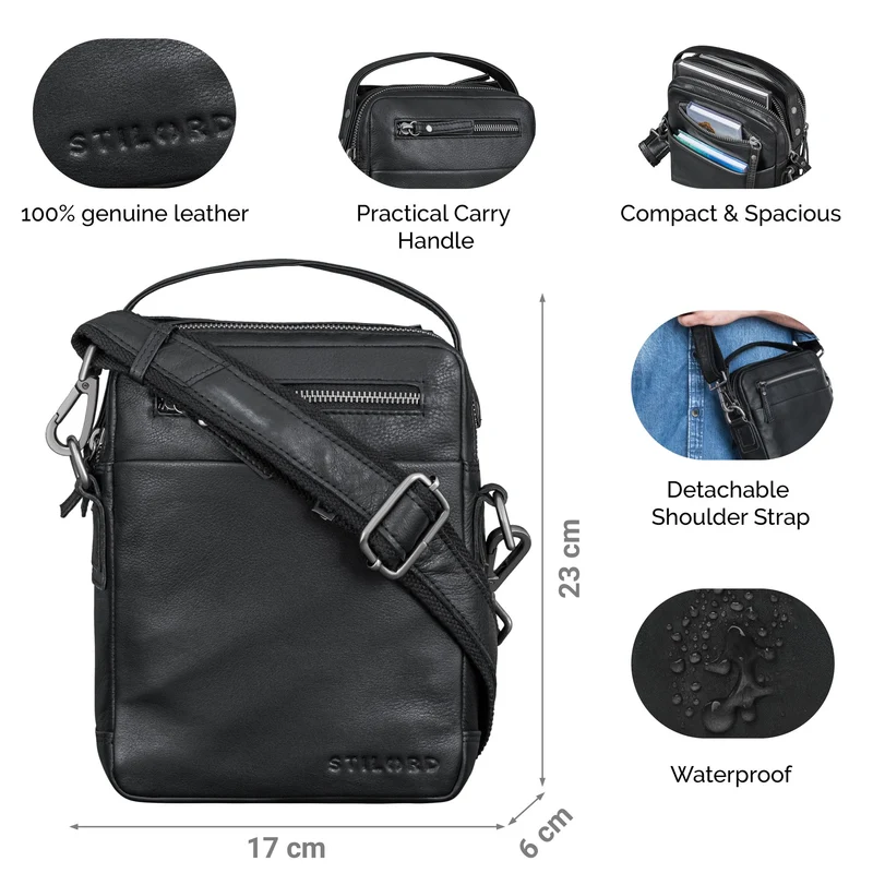 "Byron" Elegante Umhängetasche Herren Klein Leder mit vielen Fächern