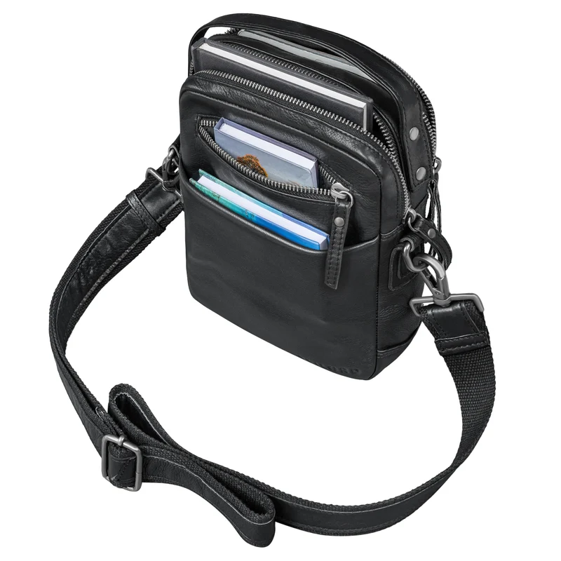 "Byron" Elegante Umhängetasche Herren Klein Leder mit vielen Fächern