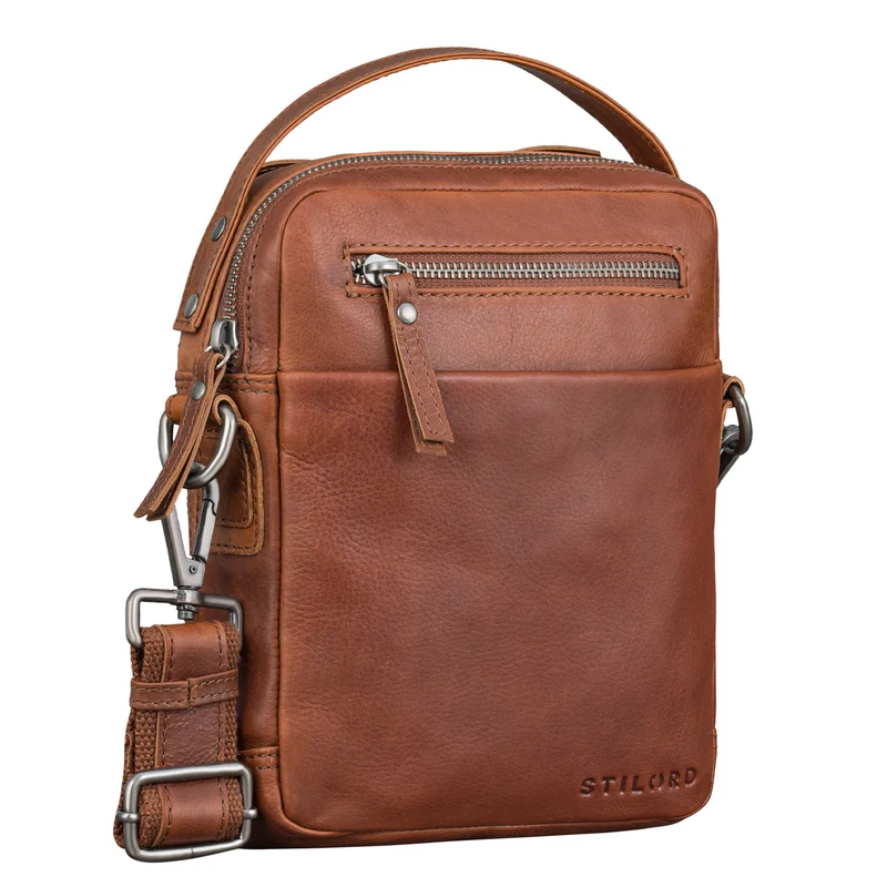 "Byron" Elegante Umhängetasche Herren Klein Leder mit vielen Fächern