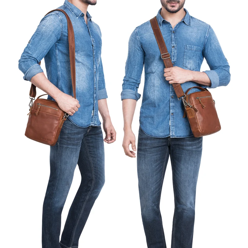 "Byron" Elegante Umhängetasche Herren Klein Leder mit vielen Fächern