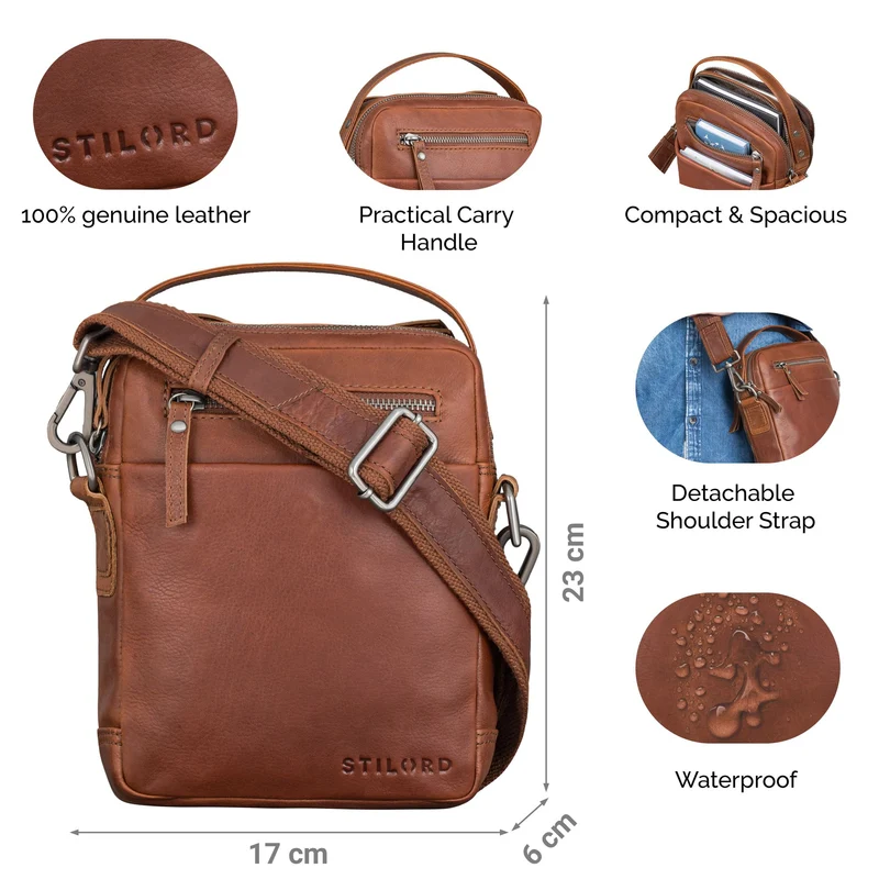 "Byron" Elegante Umhängetasche Herren Klein Leder mit vielen Fächern