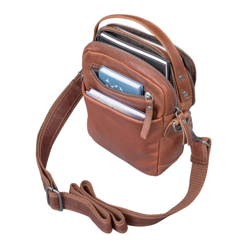 "Byron" Elegante Umhängetasche Herren Klein Leder mit vielen Fächern