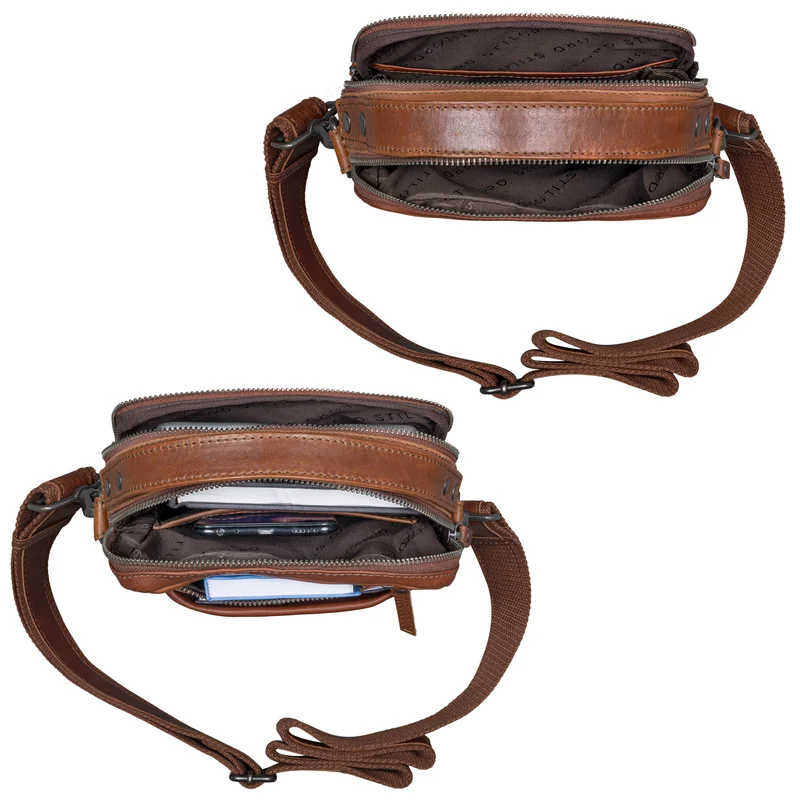 "Byron" Elegante Umhängetasche Herren Klein Leder mit vielen Fächern