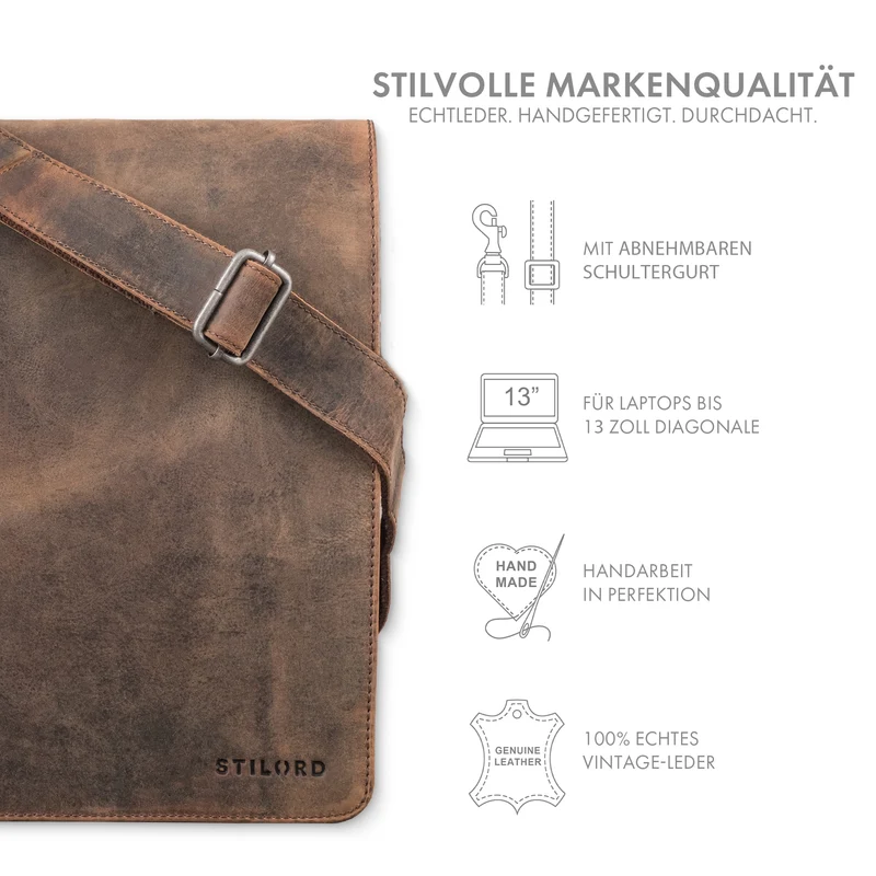"Oxford" Vintage Umhängetasche Leder Herren mittel-groß DIN A4
