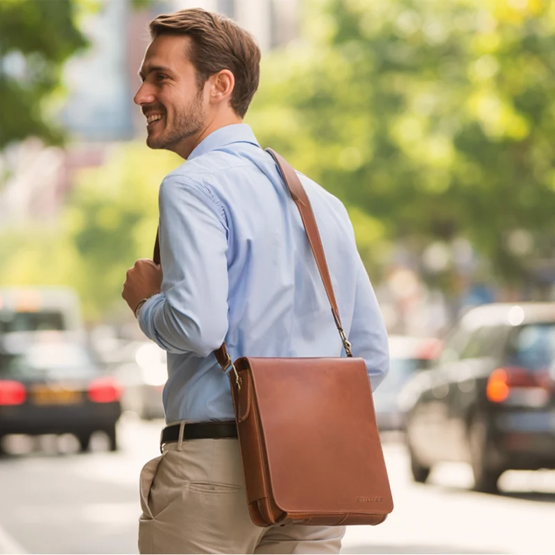 "Oxford" Vintage Umhängetasche Leder Herren mittel-groß DIN A4