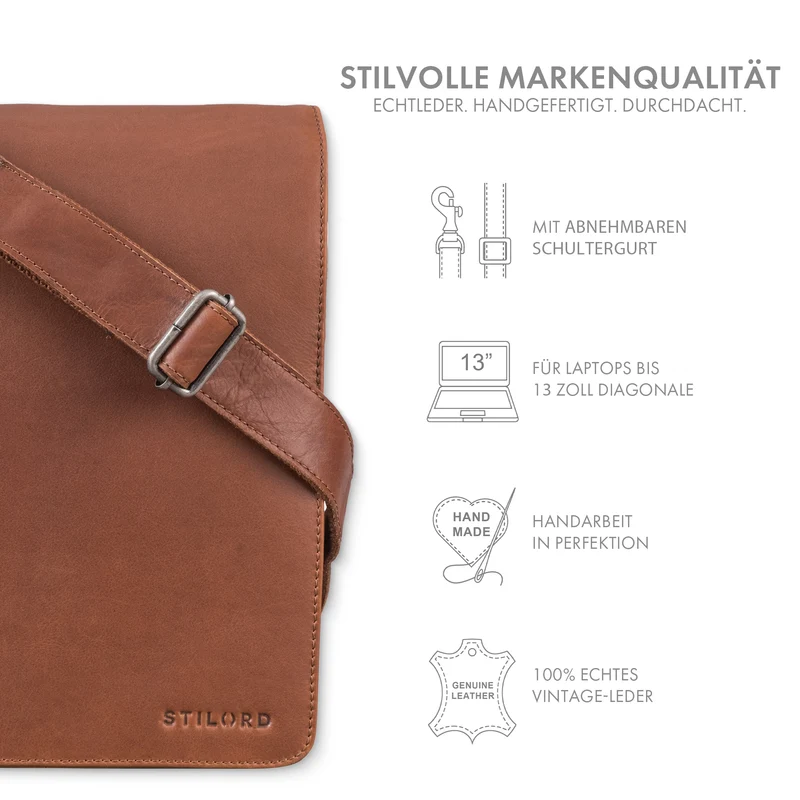 "Oxford" Vintage Umhängetasche Leder Herren mittel-groß DIN A4