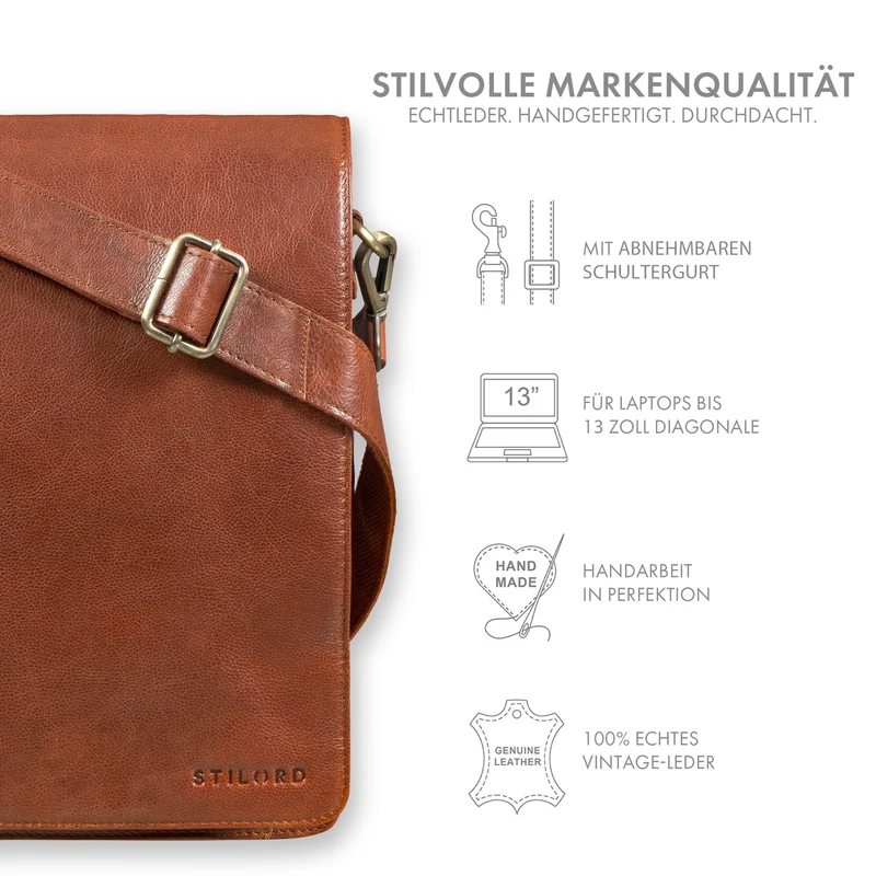 "Oxford" Vintage Umhängetasche Leder Herren mittel-groß DIN A4