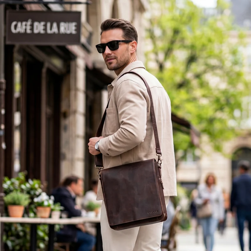 "Oxford" Vintage Umhängetasche Leder Herren mittel-groß DIN A4